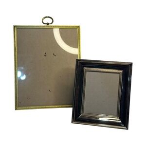 Vintage Set of 2 Gold & Bronze Brass Picture Frames MCM Style Hollywood Regency